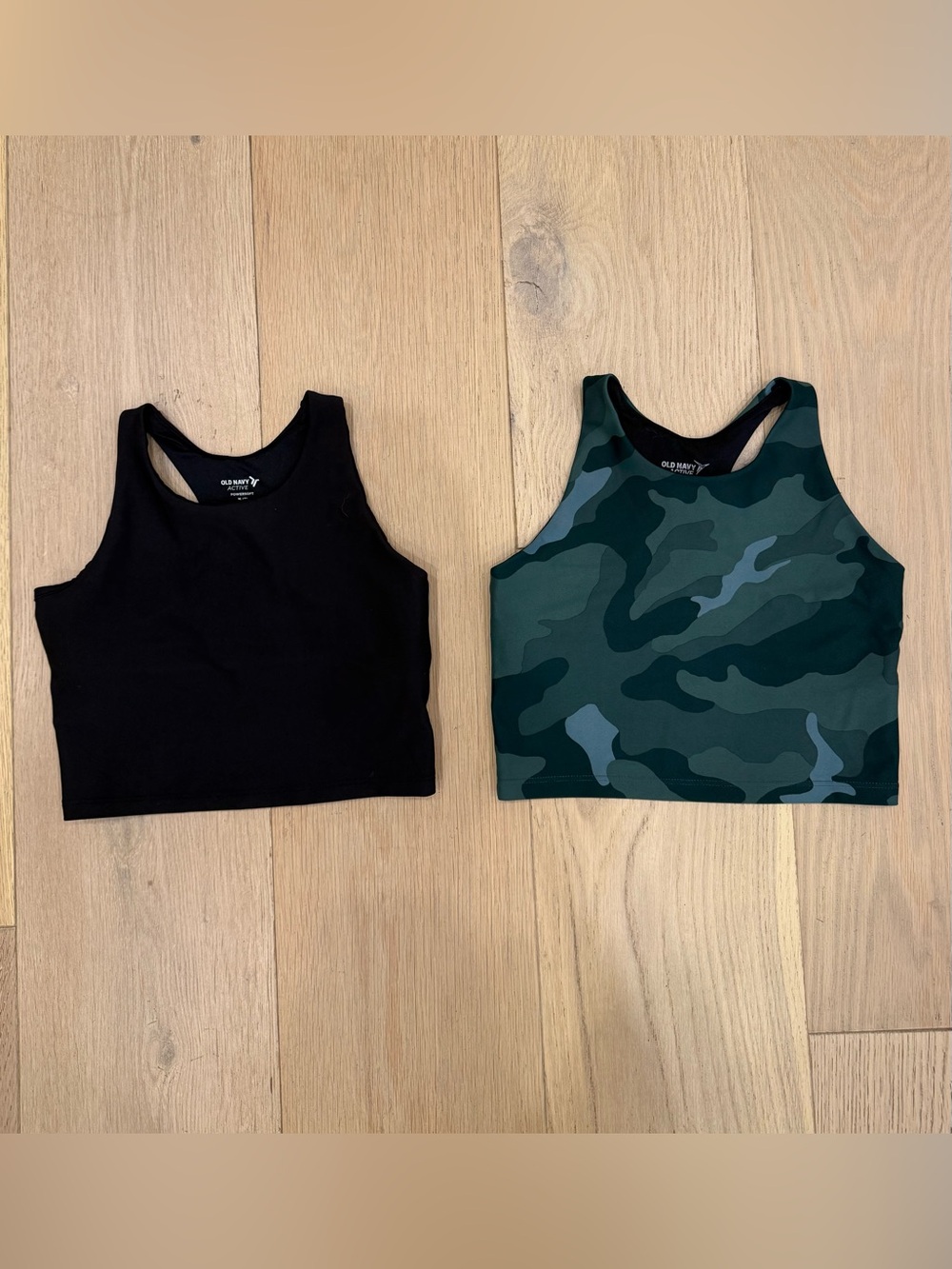 Old Navy Kids Black Tank and Green Camo Crop Tank Set